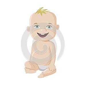 Baby vector illustration. Cute todler sitting in diaper