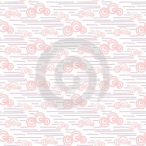 Baby vector seamless pattern. Pastel pink fun windy sky clouds print for textile.