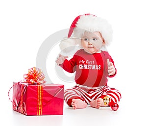 Baby weared santa clothes with gift box