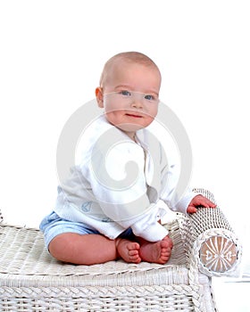 Baby on Wicker Bench