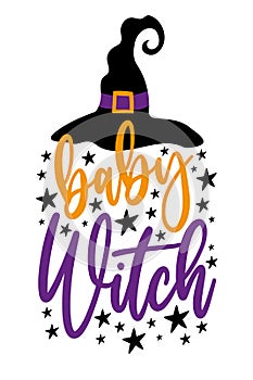 Baby Witch - First Halloween design. Witch hat and stars.