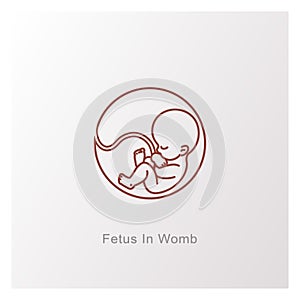 Baby in womb. Fetus symbol. Round logo.