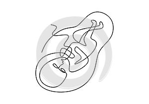 Baby in womb one single line drawing. Cute unborn fetus baby on mother womb isolated on white background. Pregnancy health care
