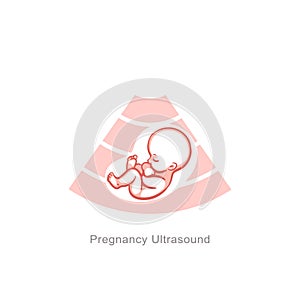 Baby in womb. UltrasoundÑŽ Fetus symbol. Round logo