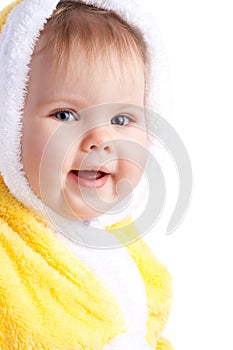 Baby in yellow hood