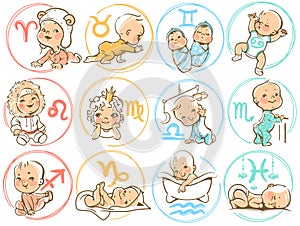 Baby zodiac. Horoscope sighns as cartoon kids