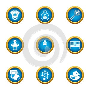 Babyish icons set, flat style