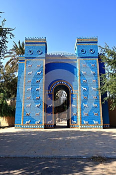 Babylon, Iraq - November 13 2024: the replica of the blue Ishtar gate in Babylon