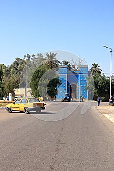 Babylon, Iraq - November 13 2024: the replica of the blue Ishtar gate in Babylon