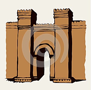 Babylonian Gate. Vector drawing scene