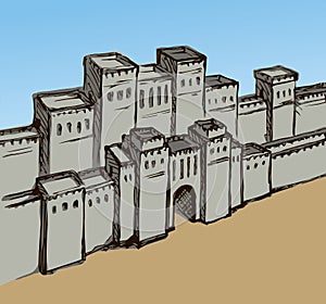 Babylonian Gate. Vector drawing scene