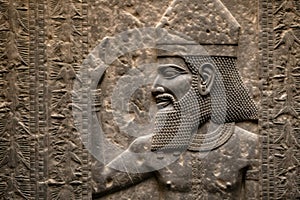 Babylonian wall art, old stone carving from Middle East, Sumer culture