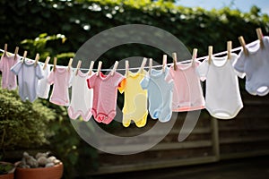 babys clothes spread on a washing line