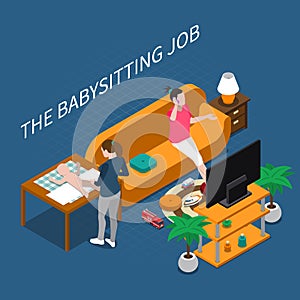 Babysitter Isometric Composition