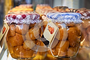 BabÃ  in a jar glass, soaked in rum alcohol