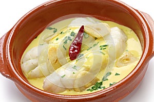 Bacalao al pil pil, spanish cuisine, basque country