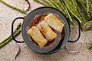 Bacalao a la vizcaina, a spanish recipe of codfish photo
