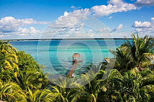 Bacalar Lake at caribbean. Quintana Roo Mexico, Traveling Riviera Maya.