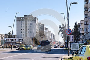 Heavy traffic in the center of Bacau, a city in north-east Romania