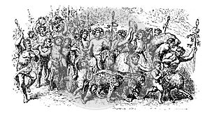 Bacchanalia, a wild and mystic festivals of the Greco-Roman god Bacchus vintage engraving