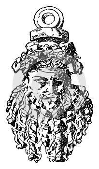 Bacchus Mask is a Graeco Italic style, vintage engraving
