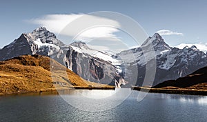 Bachalpsee lake in Swiss Alps mountains