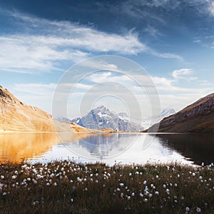 Bachalpsee lake in Swiss Alps mountains