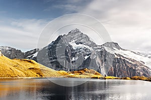 Bachalpsee lake in Swiss Alps mountains