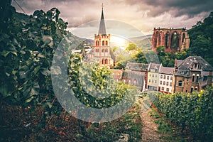 Bacharach aerial panoramic view. Bacharach is a small town in Rhine valley in Rhineland-Palatinate, Germany