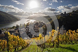 Bacharach with panoramic view small town in the Rhine Valley in autumn in the vineyards in Rhineland-Palatinate
