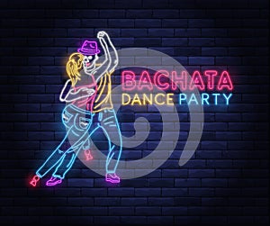 Bachata dance party colorful neon banner