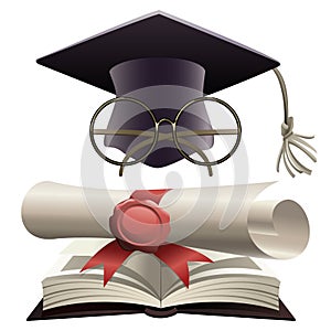 Bachelor hat with glasses and diploma