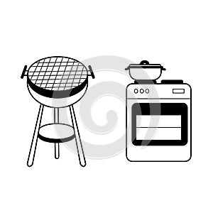 Bachelor Kitchen Vector - Griller and Stove