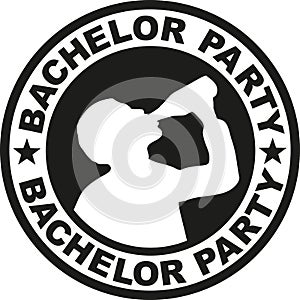 Bachelor party badge with drinking man photo