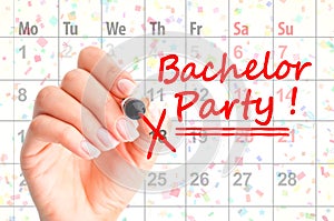 Bachelor party noted on calendar