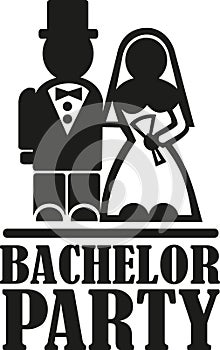 Bachelor party with wedding couple photo