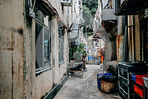 Back alley of restaurant at Lamma island village in Hong Kong