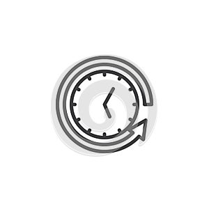 Back arrow around clock outline icon