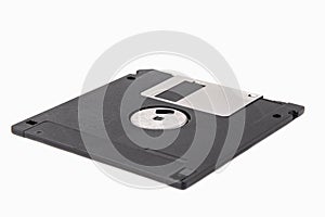 The back of a black floppy disk isolated on a white background