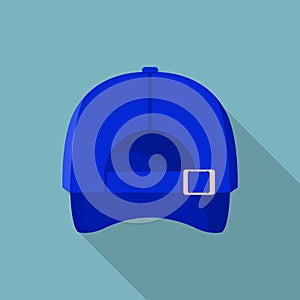 Back of blue baseball cap icon, flat style