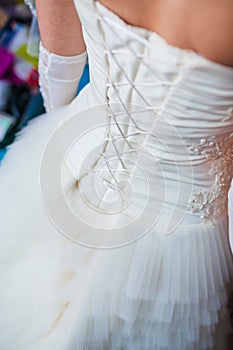Back of bride in wedding dress