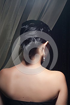 Back of brunette woman with hairstyle