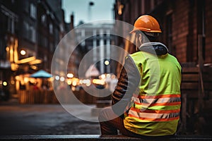 back builder, back view worker, construction architect manager,