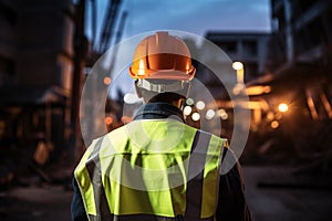 back builder, back view worker, construction architect manager,