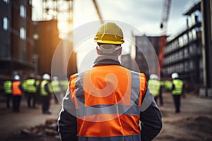 back builder, back view worker, construction architect manager,