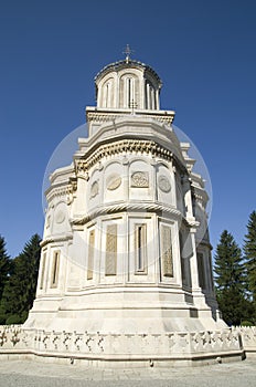 Back of cathedral of Curtea de Arges Monastery in Romania