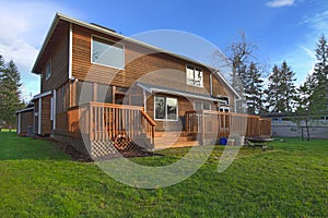 Back of the cedar house with deck