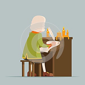 Back chronicler noble writer scribe playwright medieval aristocrat periwig pen music stand scroll candles mascot cartoon photo
