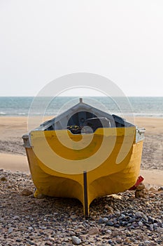 Back of colored fishing boat on the beach of Sidi Kaouki