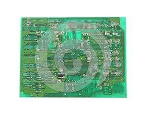 Back of computer motherboard  on white background